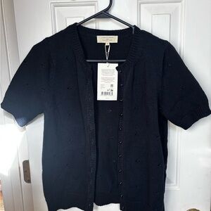 Sezane Kyle Navy Blue Short Sleeve Cardigan